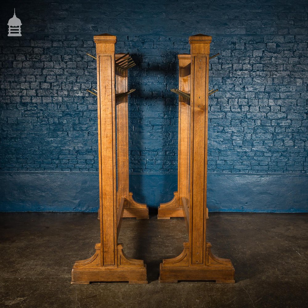 Pair of 1920s Oak and Brass Hat Racks