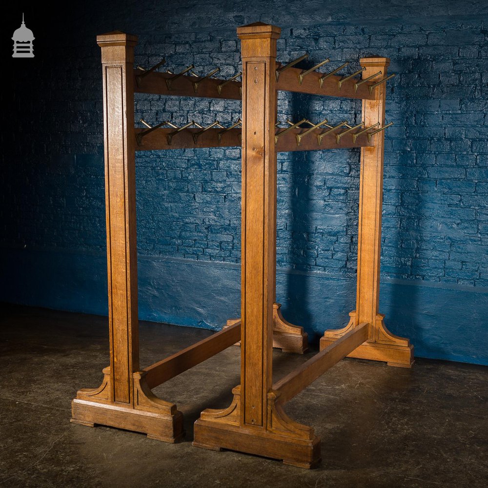 Pair of 1920s Oak and Brass Hat Racks