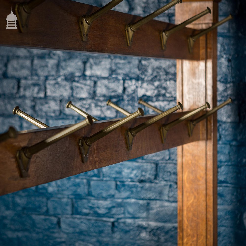 Pair of 1920s Oak and Brass Hat Racks