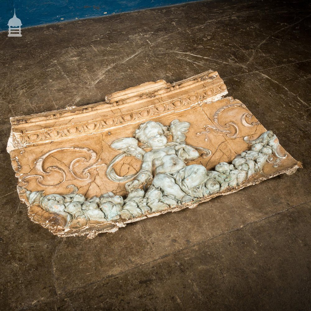 19th C Plaster and Gesso Cherub on Swag Balcony Feature Panel