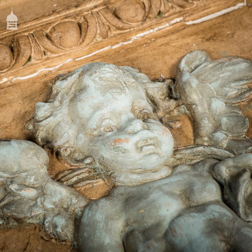 19th C Plaster and Gesso Cherub on Swag Balcony Feature Panel