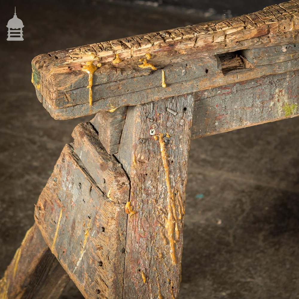 Set of 3 Large Wooden Workshop Trestles in Original Condition