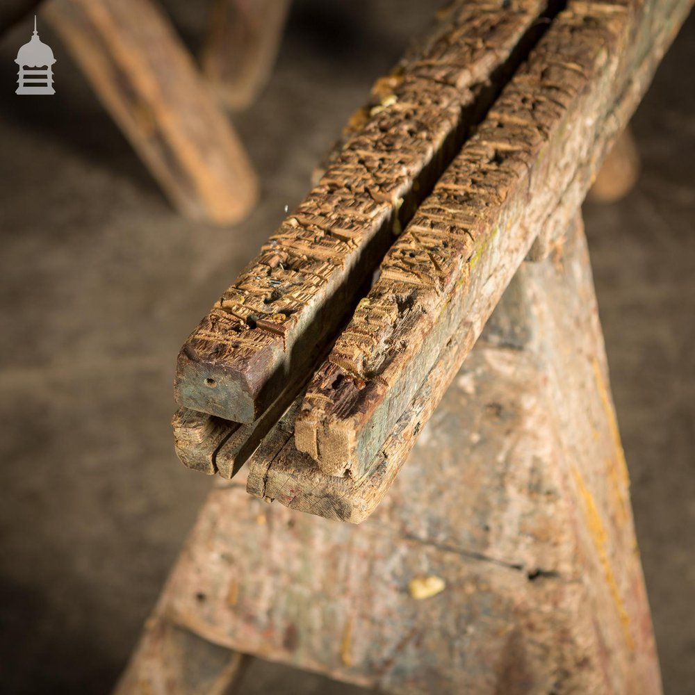 Set of 3 Large Wooden Workshop Trestles in Original Condition