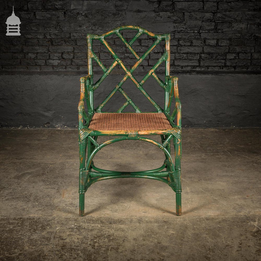 Victorian Summer Room Bamboo Armchair with Cane Seat and Green Painted Finish