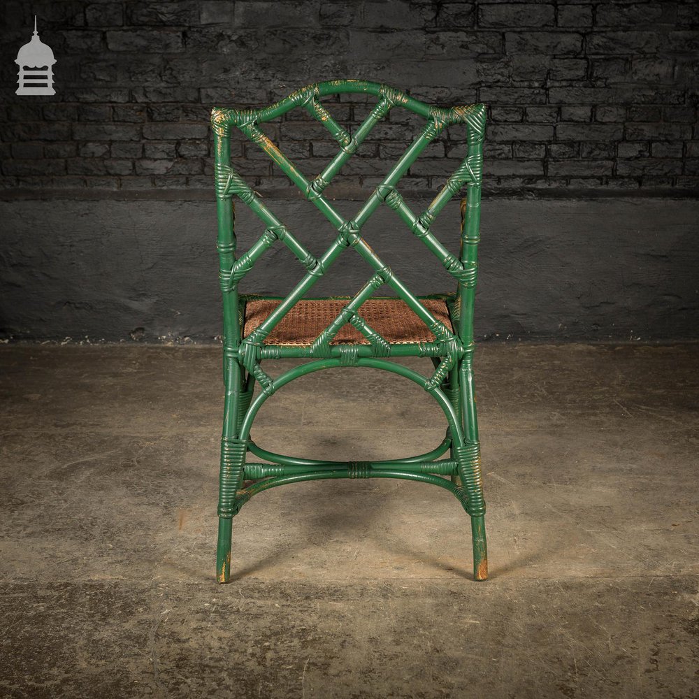 Victorian Summer Room Bamboo Armchair with Cane Seat and Green Painted Finish