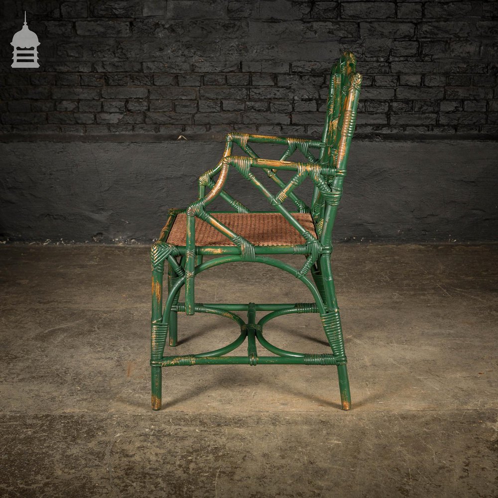 Victorian Summer Room Bamboo Armchair with Cane Seat and Green Painted Finish