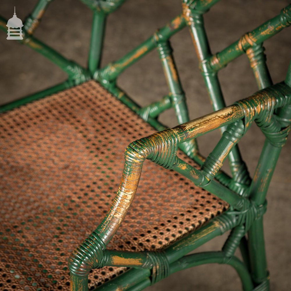 Victorian Summer Room Bamboo Armchair with Cane Seat and Green Painted Finish