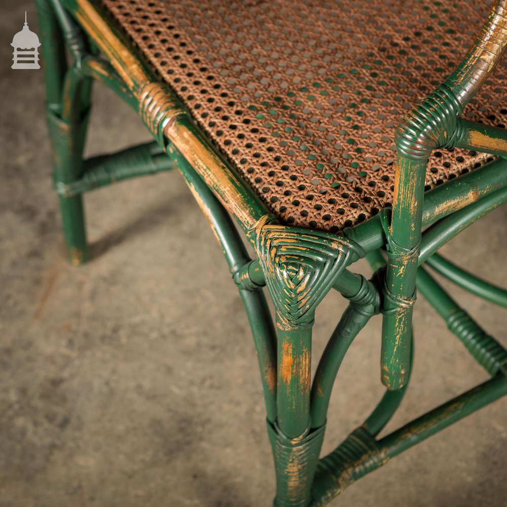 Victorian Summer Room Bamboo Armchair with Cane Seat and Green Painted Finish