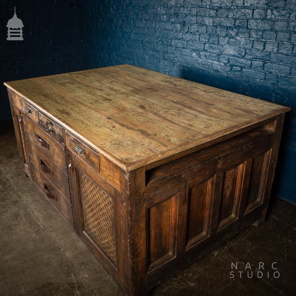 NARC Studio ‘The Oak Printers Kitchen’ Three Piece Set to include Kitchen Island, Sideboard and Sink Unit [No. 2]