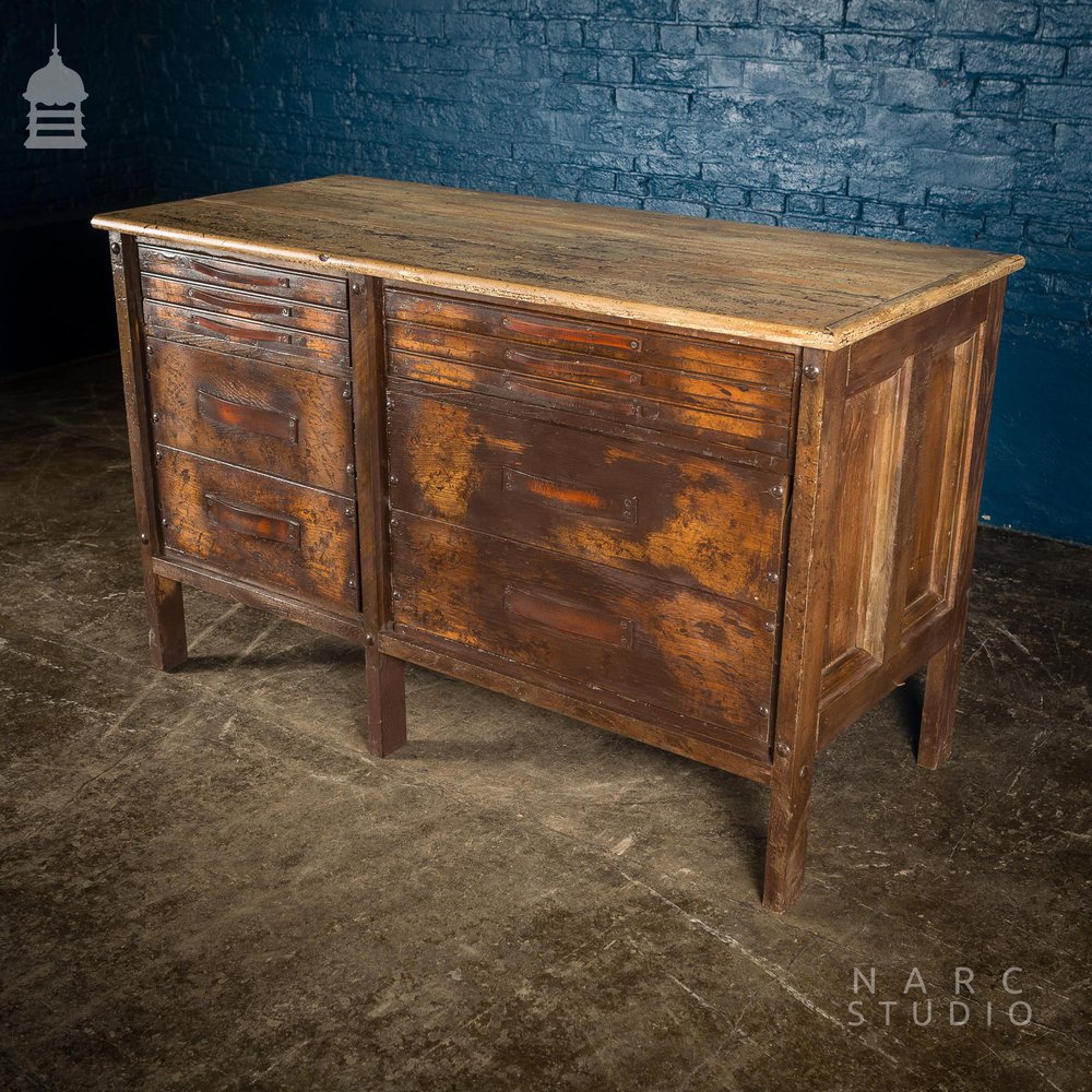 NARC Studio ‘The Oak Printers Kitchen’ Three Piece Set to include Kitchen Island, Sideboard and Sink Unit [No. 2]