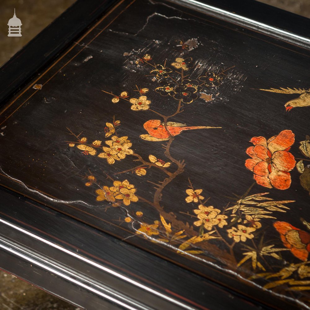 Pair of Vintage Hand Painted Chinese Lacquered Coffee Tables