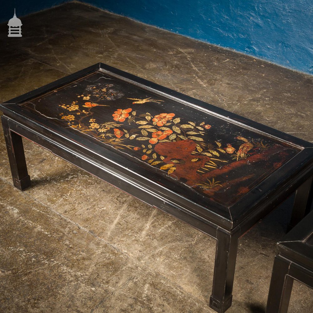 Pair of Vintage Hand Painted Chinese Lacquered Coffee Tables