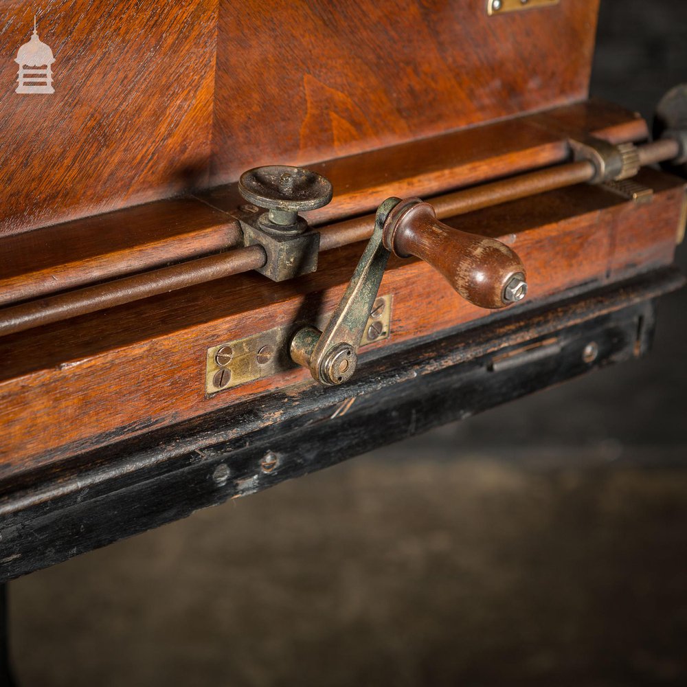 Circa 1890 Wet Plate Mahogany Studio Camera with Additional Lens and Backs on Height Adjustable Wheeled Tripod