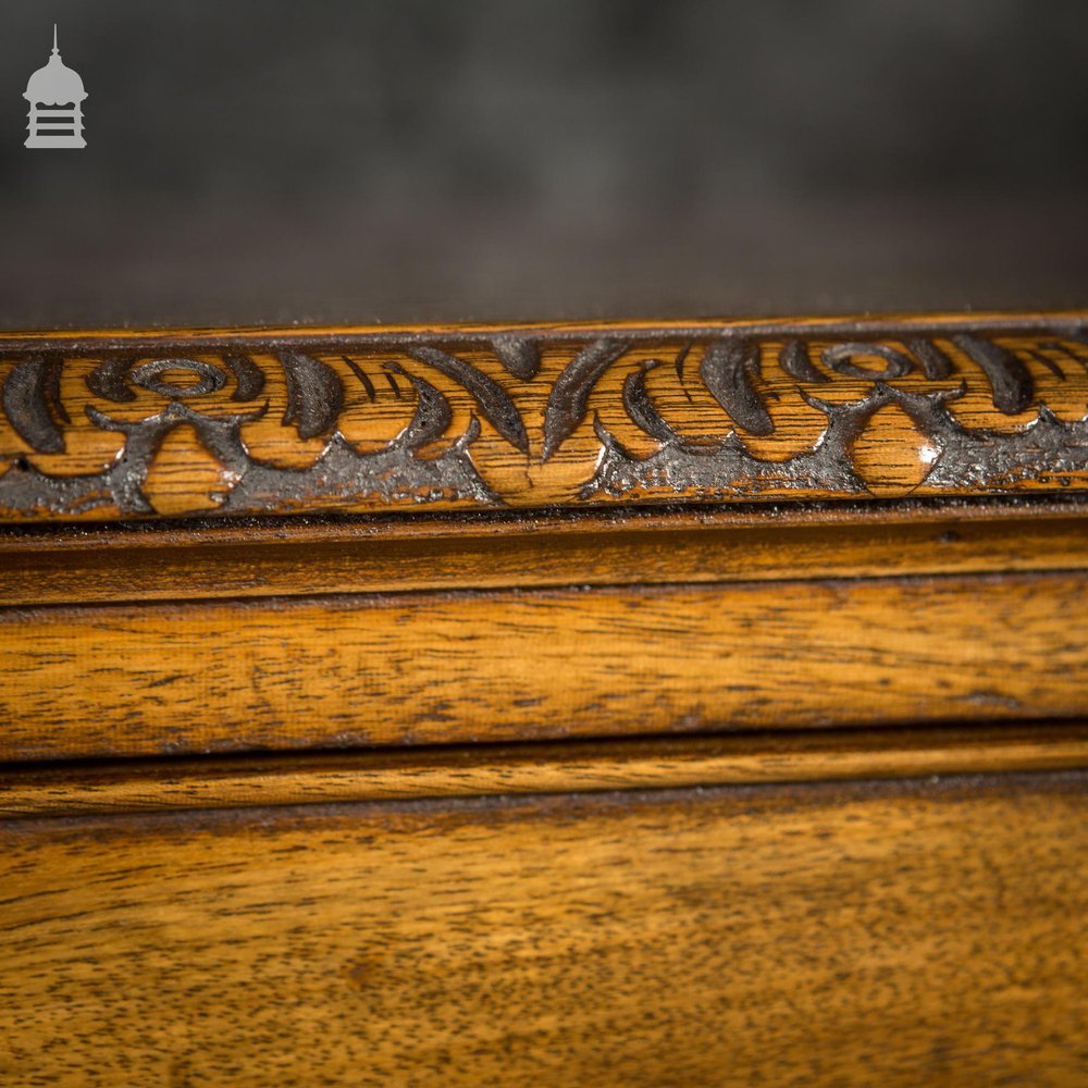 A Fine Late 19th C Sheraton Style Writing Table with Carved Prince of Wales Feathers Escutcheons and Elegant Mellon Fluted Legs.