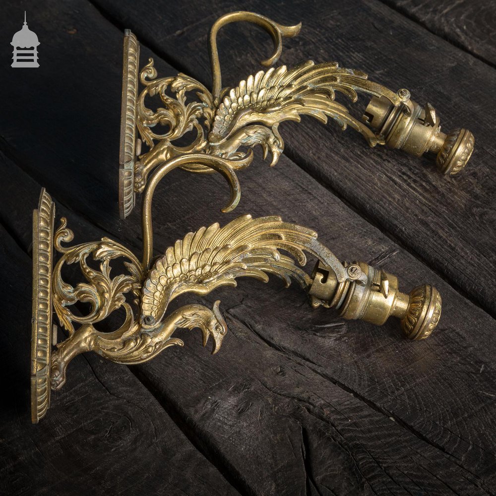 Pair of Brass Phoenix Wall Light Fittings