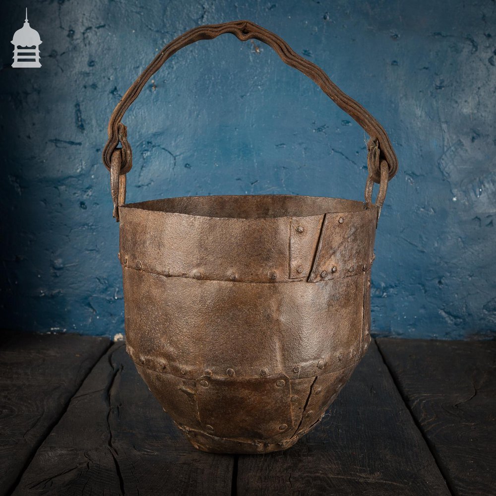 NR45021: 18th C Riveted Metal Bucket with Leather Strap Handle