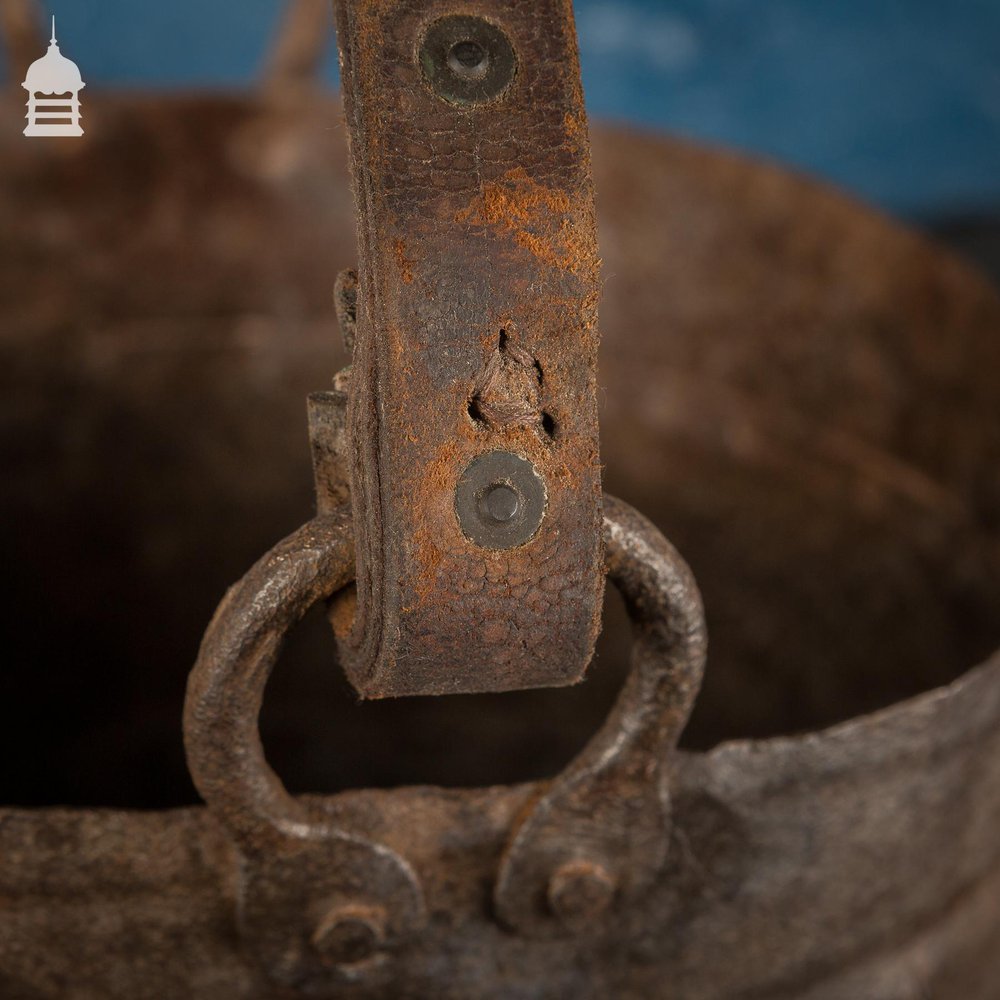 NR45021: 18th C Riveted Metal Bucket with Leather Strap Handle