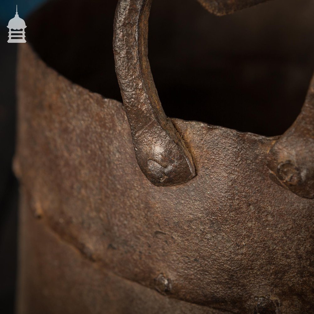 NR45021: 18th C Riveted Metal Bucket with Leather Strap Handle