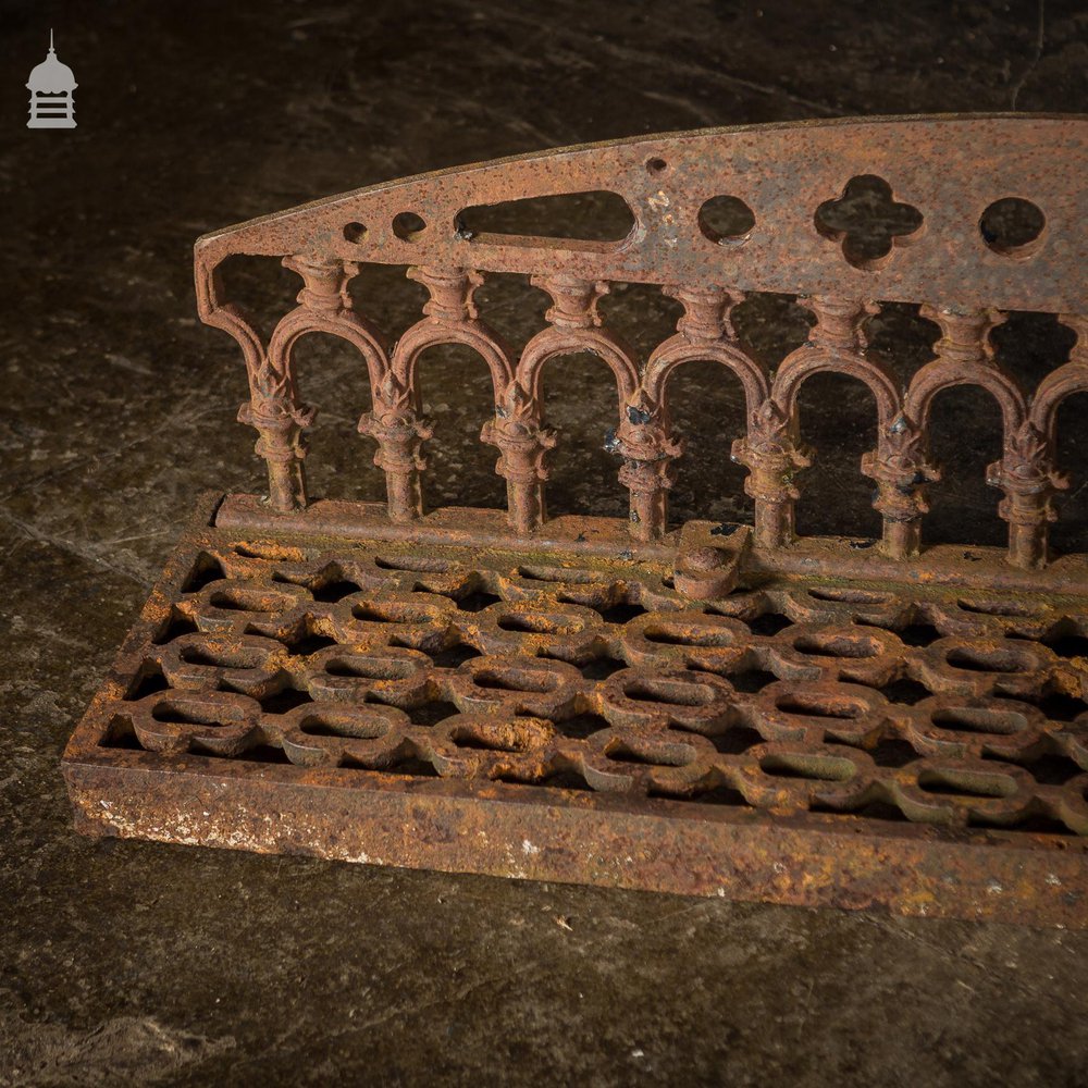 Pair of 19th C Ornate Cast Iron Gothic Cellar Grates