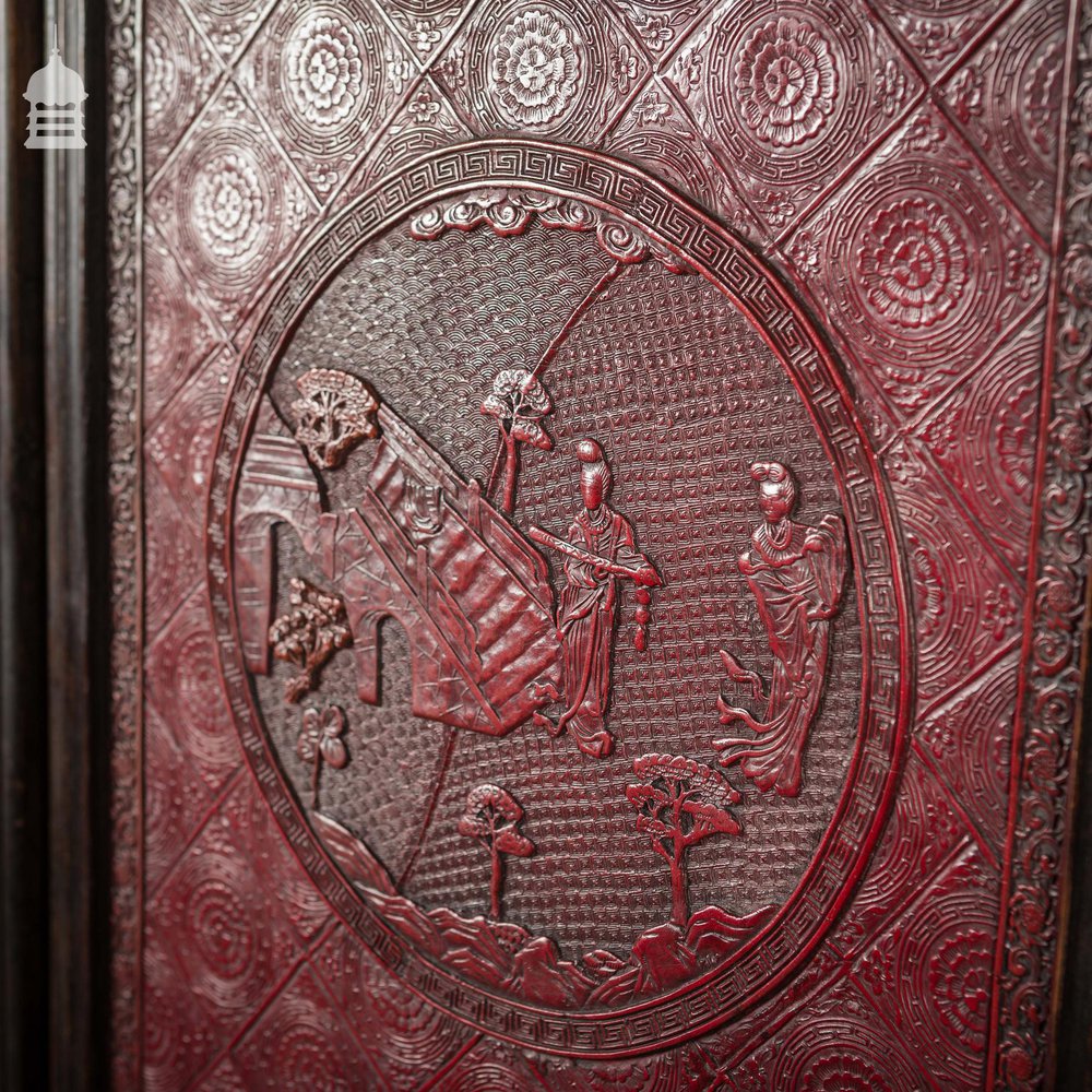 Set of 4 Early 19th C Chinese Intricately Carved Red Cinnabar Lacquer Screen Panels, Wall Hangings Featuring 16 Separate and Unique Reserves. Ching Dynasty