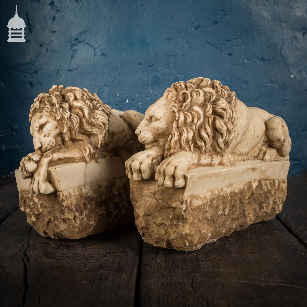 NR45721: Pair of Georgian Marble Chatsworth Lions