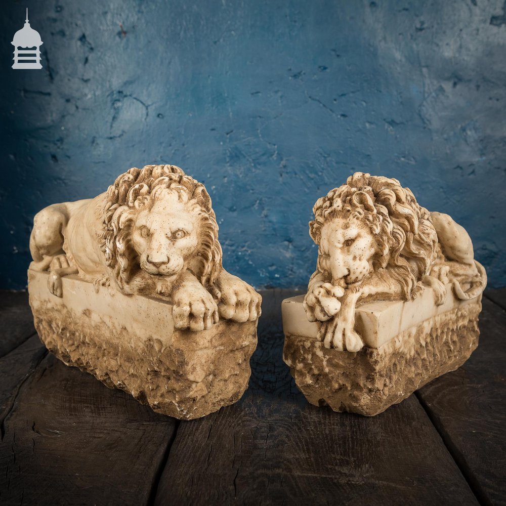 NR45721: Pair of Georgian Marble Chatsworth Lions