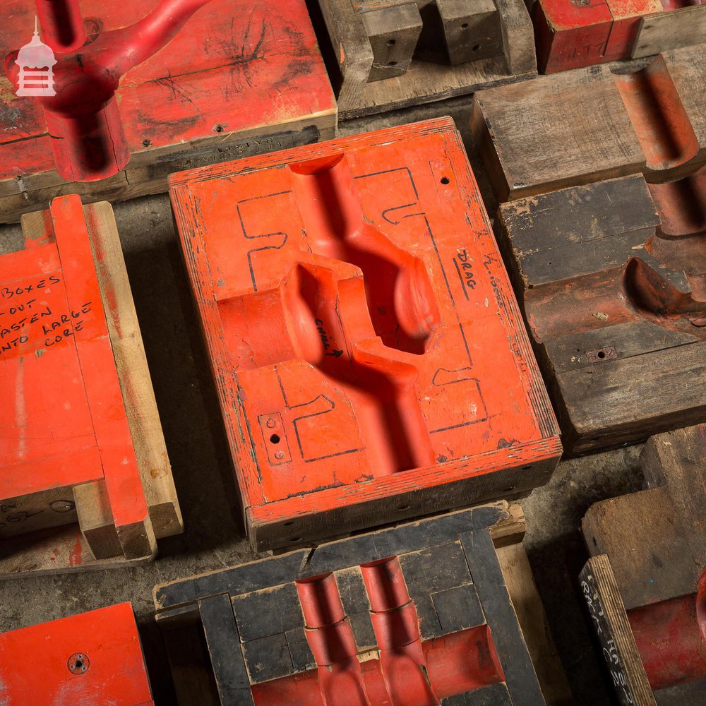 Collection of 28 Red and Black Industrial Foundry Factory Moulds