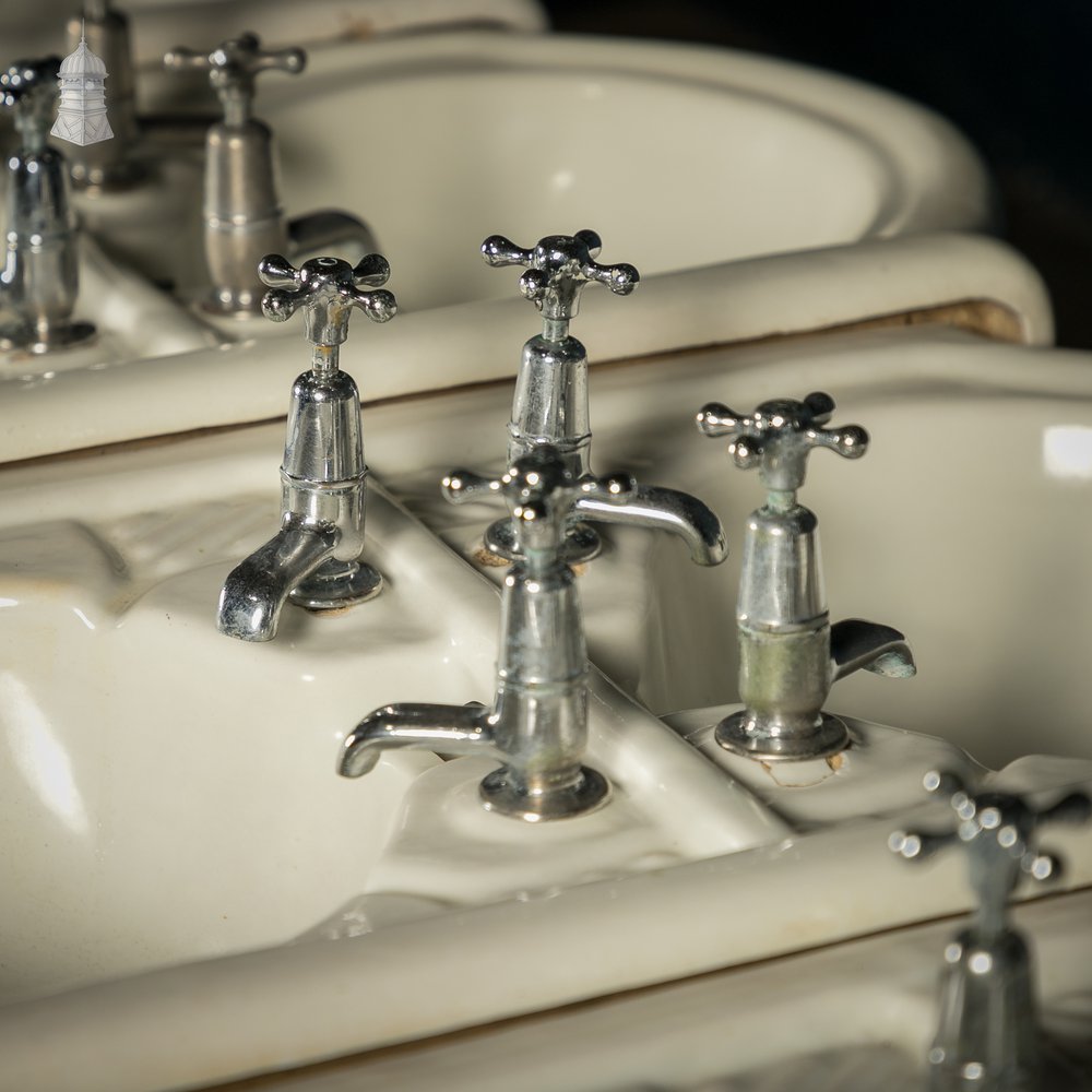 Communal Washroom Sinks, Original Edwardian Eight Basin Arrangement on Cast Iron Stand