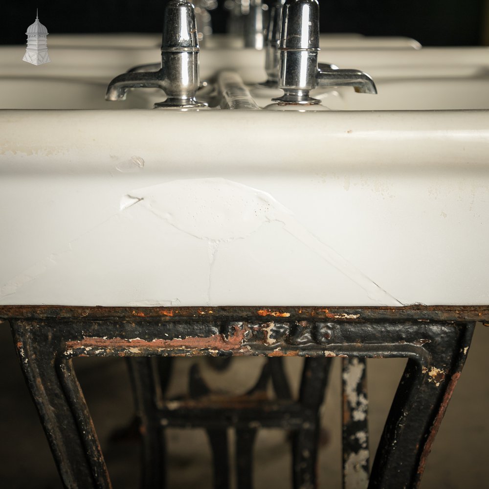 Communal Washroom Sinks, Original Edwardian Eight Basin Arrangement on Cast Iron Stand