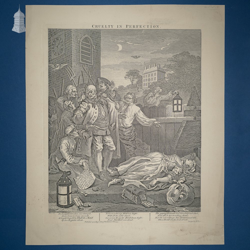 ‘The Four Stages of Cruelty’ Set of 4 Original 18th C Engravings by William Hogarth dated 1751