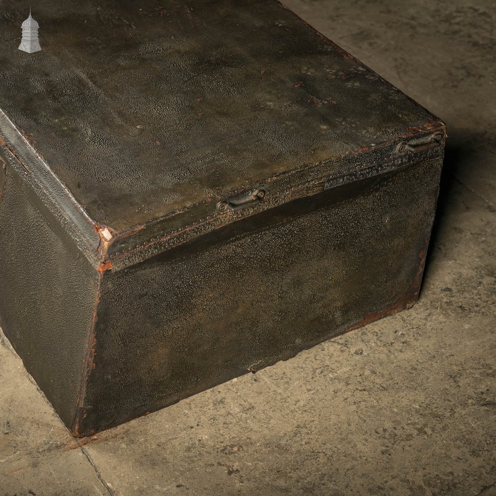 Leather Covered Trunk, 19th C Wooden Box Covered with Black Leather