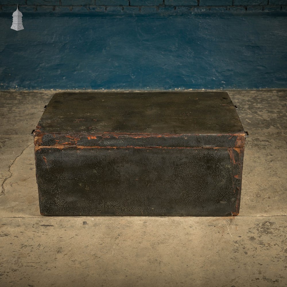 Leather Covered Trunk, 19th C Wooden Box Covered with Black Leather