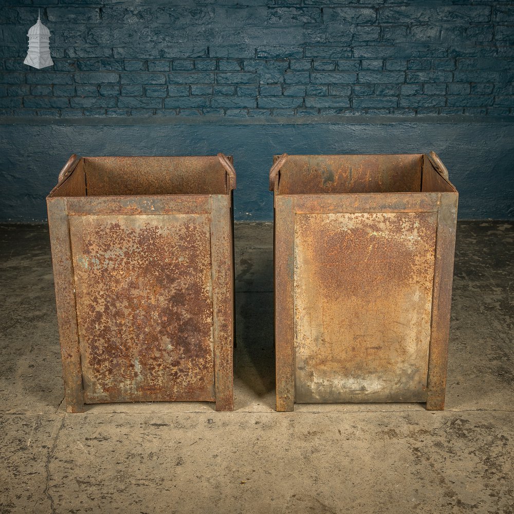 Workshop Bin Planters, Vintage Industrial Steel Parts Bins, Pair