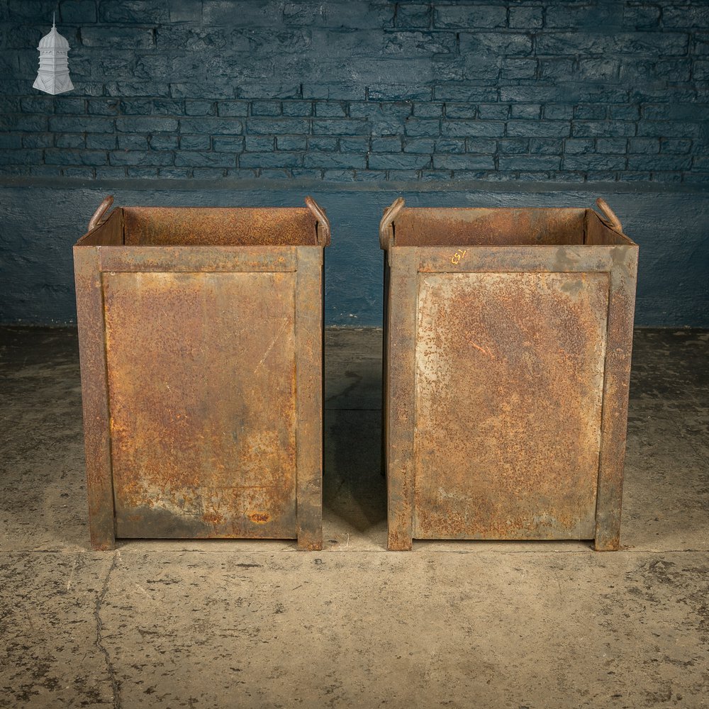 Workshop Bin Planters, Vintage Industrial Steel Parts Bins, Pair