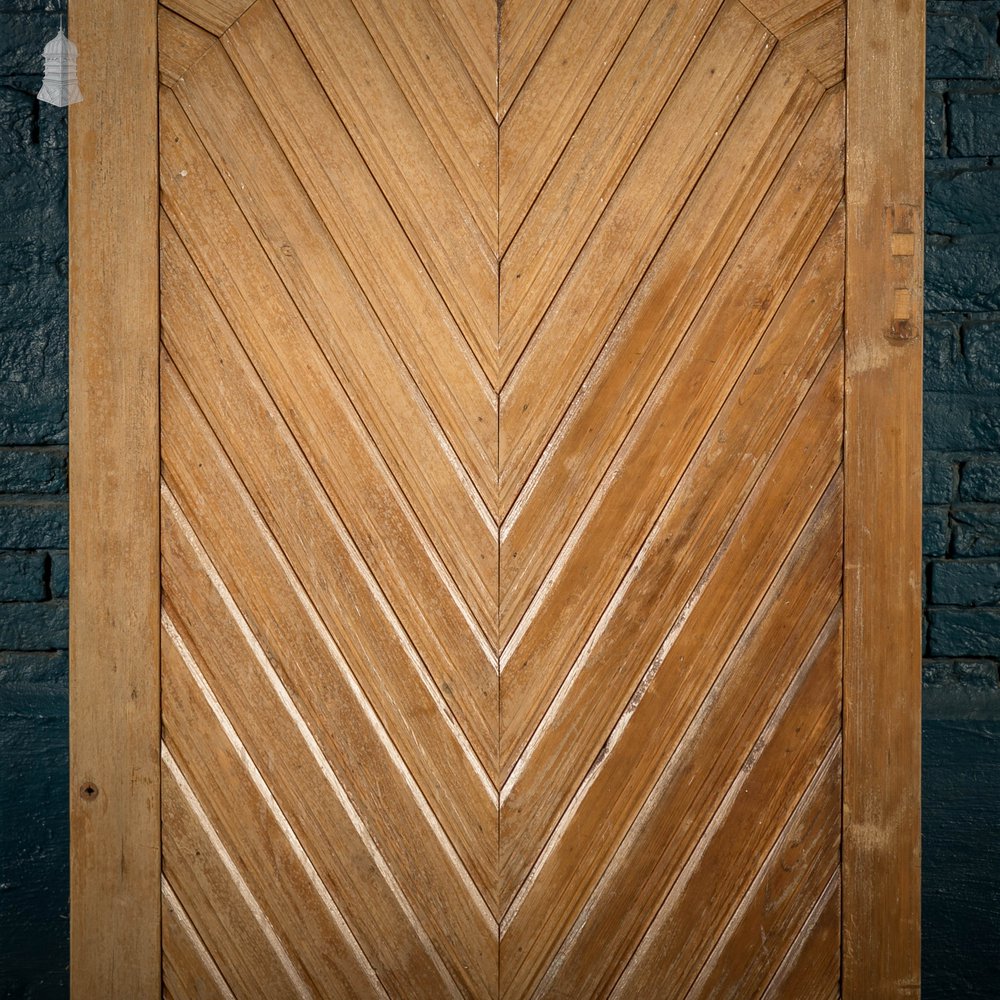 Geometric Glazed Door, 19th C Moulded Pine, with Frosted Glazing