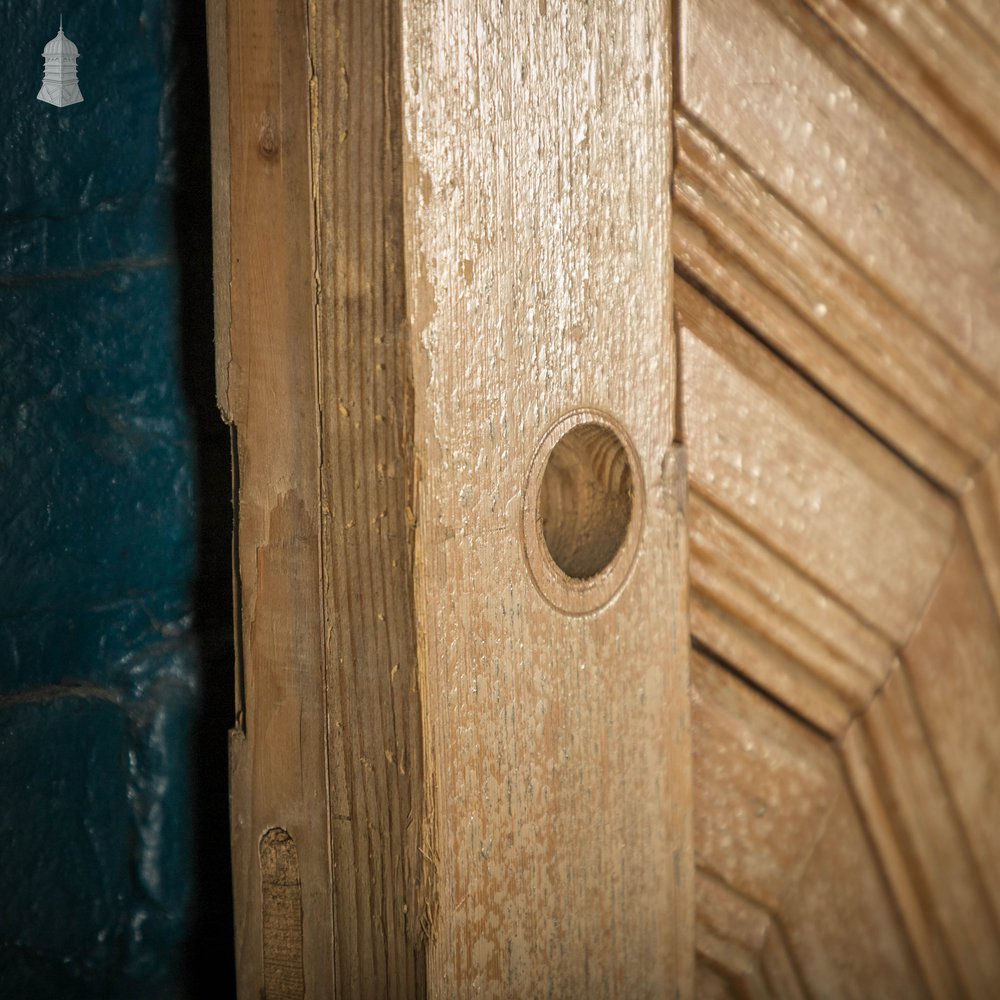 Geometric Glazed Door, 19th C Moulded Pine, with Frosted Glazing