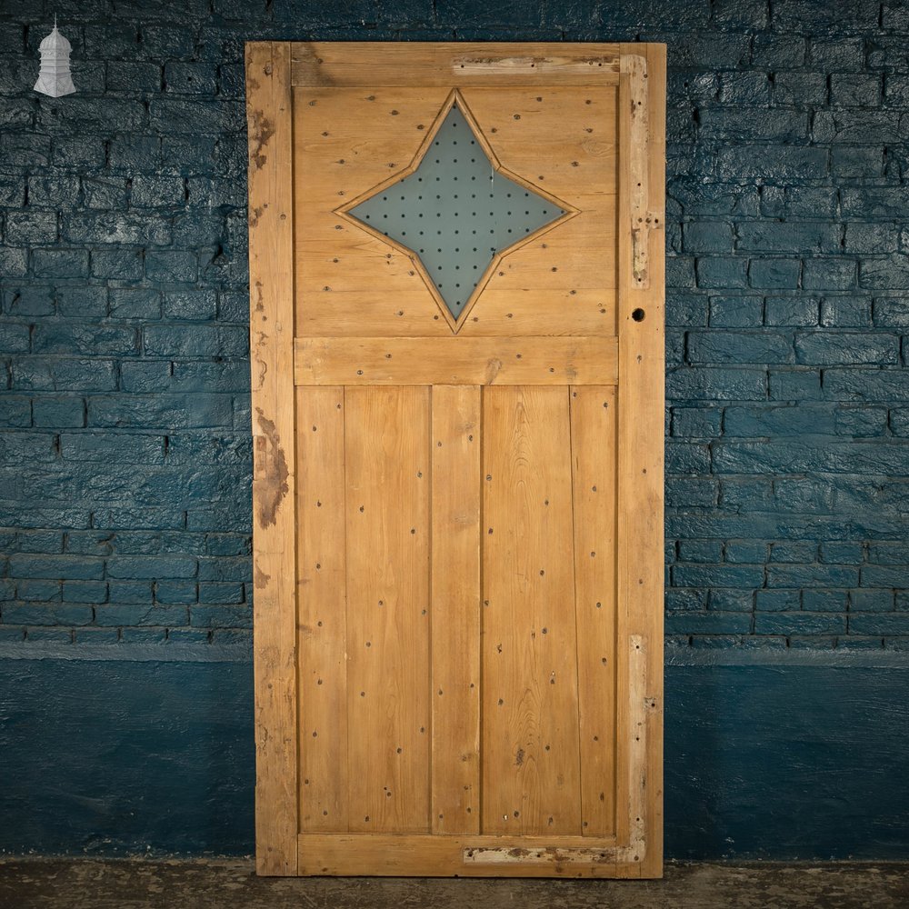 Geometric Glazed Door, 19th C Moulded Pine, with Frosted Glazing