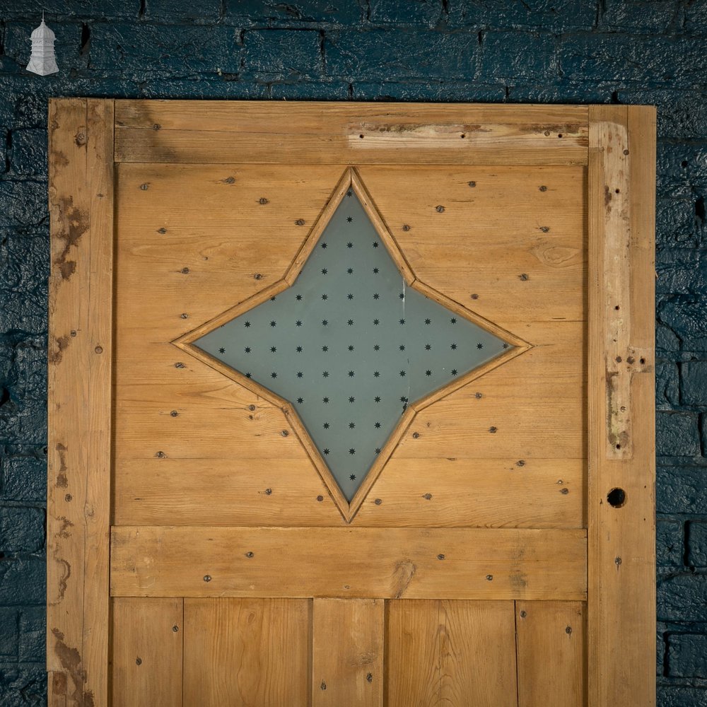 Geometric Glazed Door, 19th C Moulded Pine, with Frosted Glazing