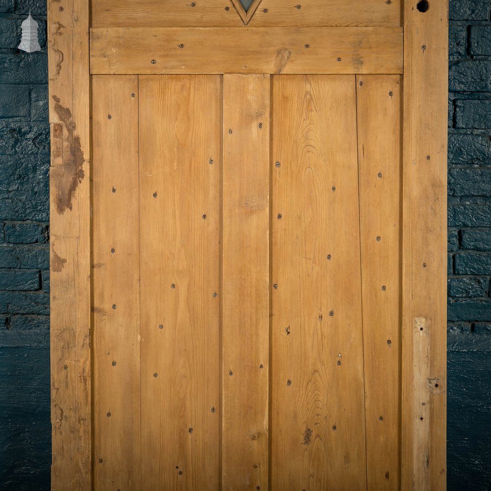 Geometric Glazed Door, 19th C Moulded Pine, with Frosted Glazing