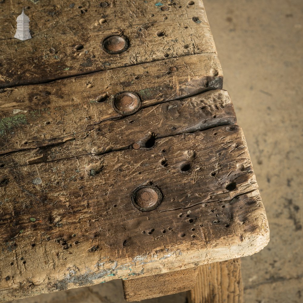 Industrial Workbench Table, Vintage Workshop Trestle Coffee Table