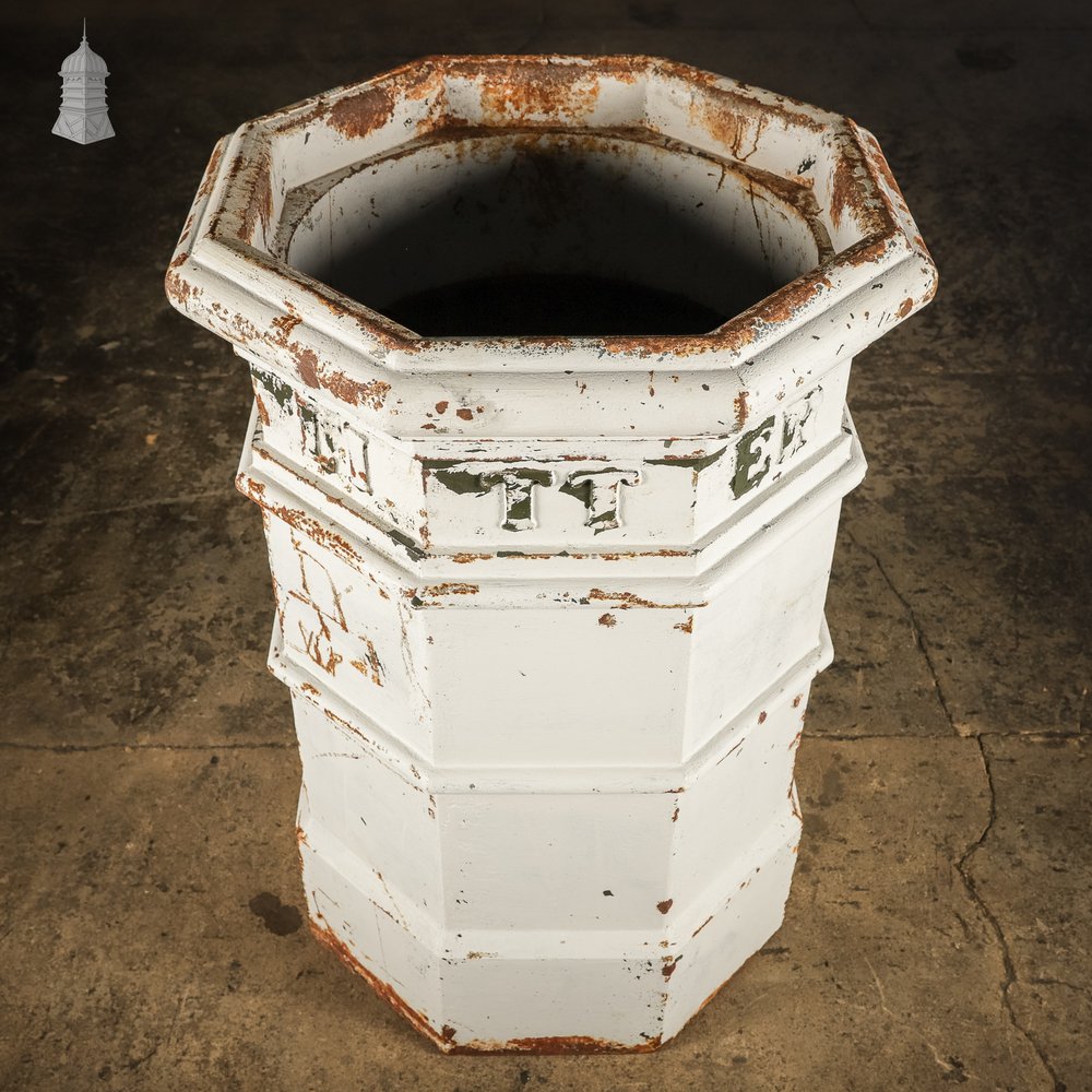 Norwich City Council Cast Iron Litter Bin with ECC Foundry Mark and Distressed White Painted Finish