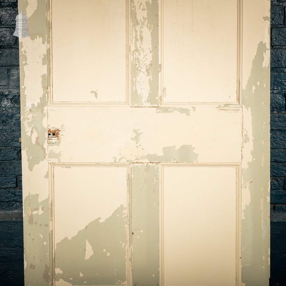 Six Panel Door, White and Green Distressed Paint