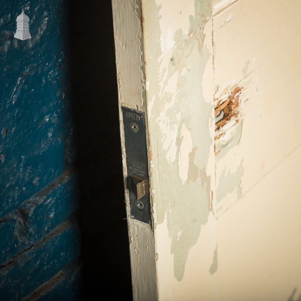 Six Panel Door, White and Green Distressed Paint