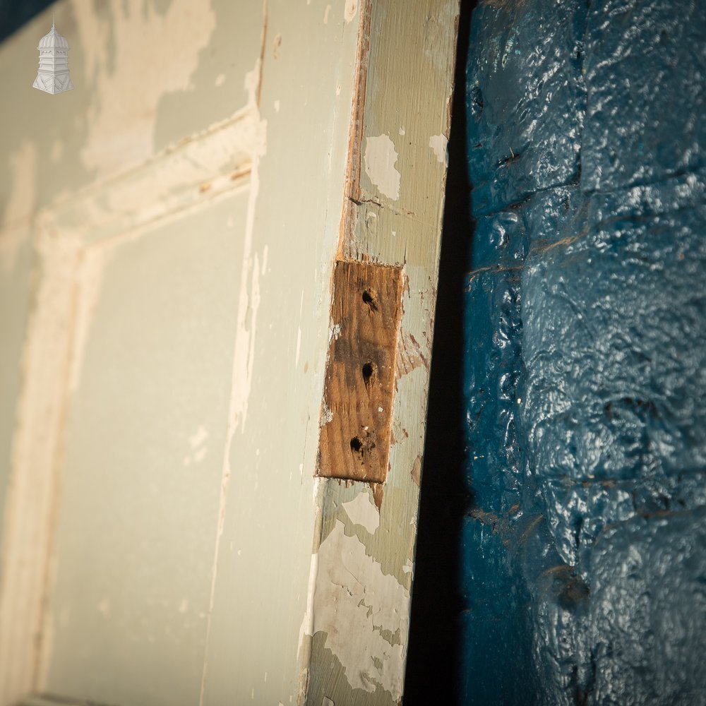 Six Panel Door, White and Green Distressed Paint