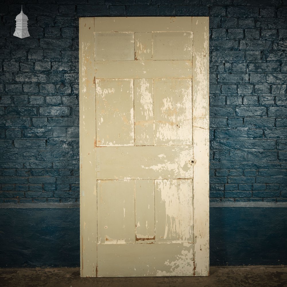 Six Panel Door, White and Green Distressed Paint