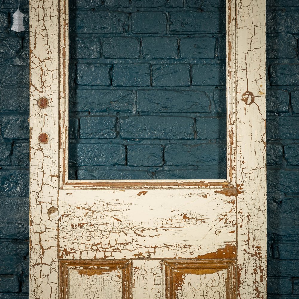 Half Glazed Door, 3 Moulded Pine Panel Distressed Crackled Paint