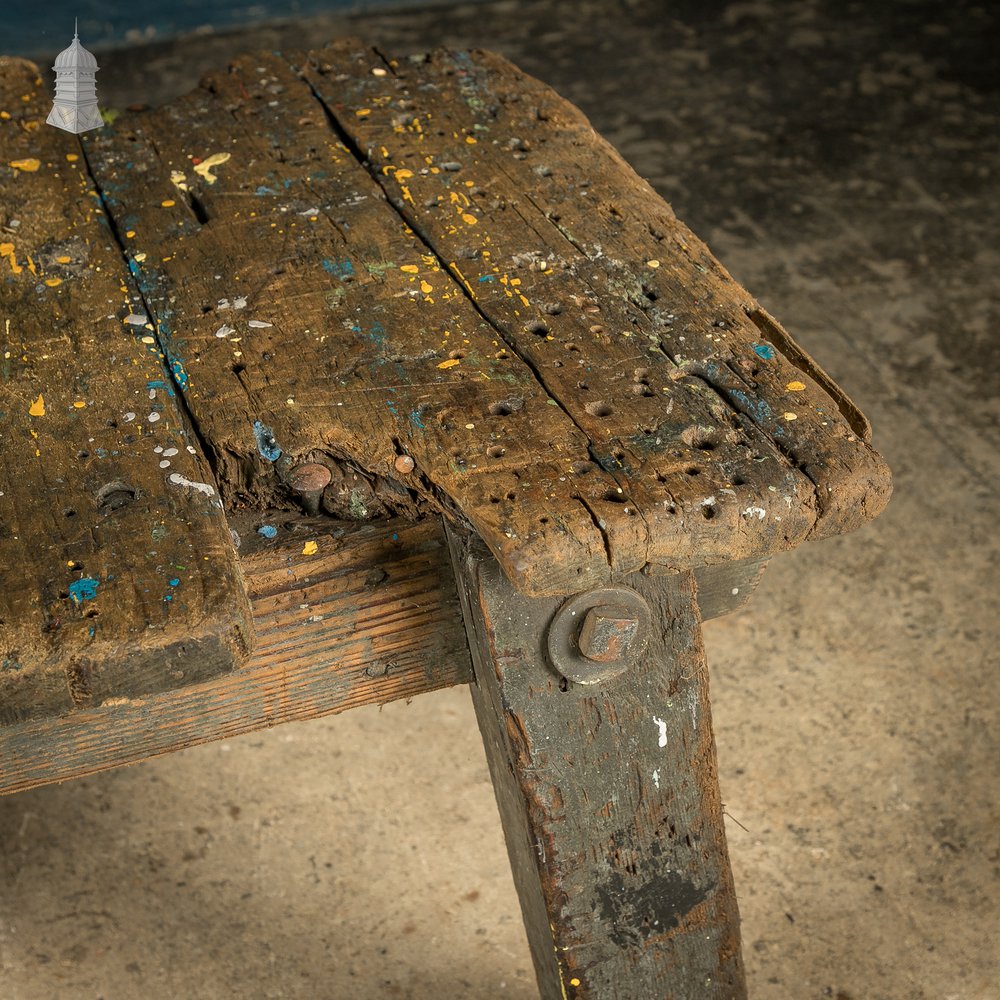 Industrial Workbench Table, Vintage Workshop Trestle Coffee Table