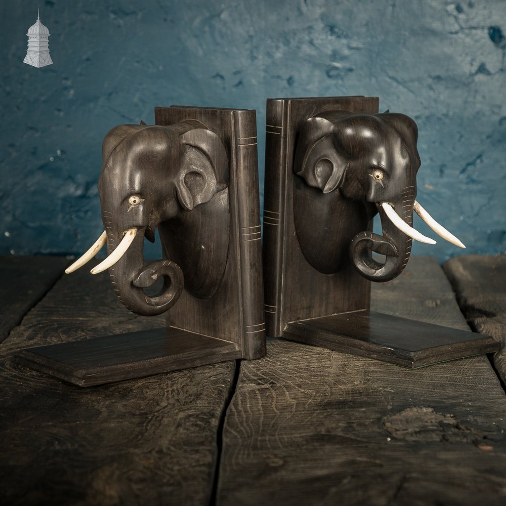 Elephant Head Bookends, Pair