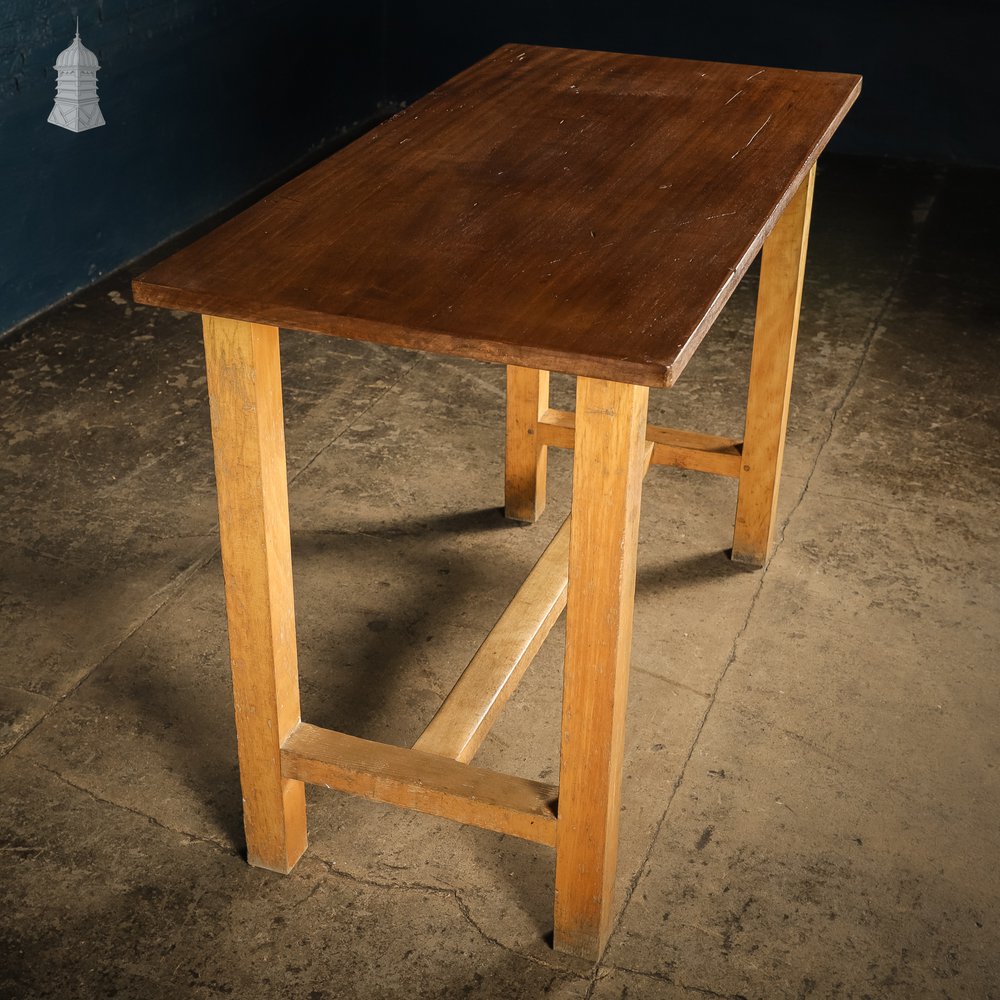 Small Mid Century Oak and Iroko School Science Lab Bench Table