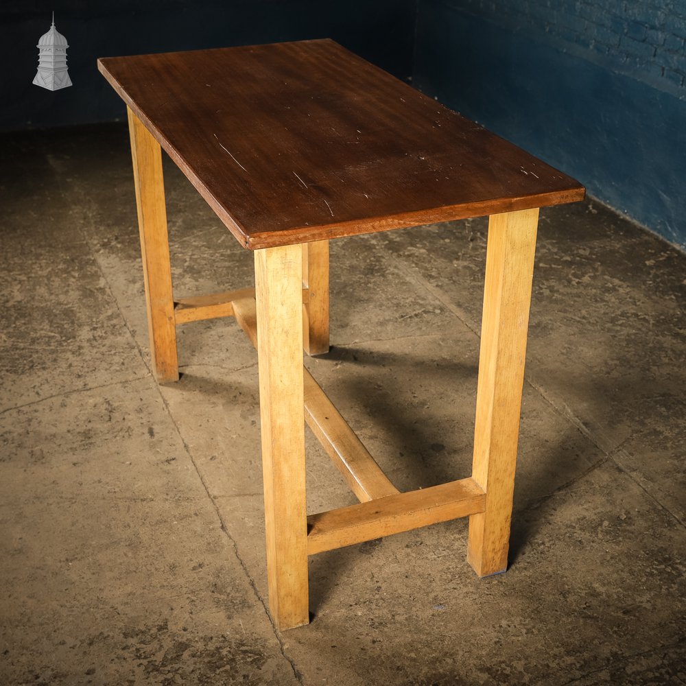 Small Mid Century Oak and Iroko School Science Lab Bench Table